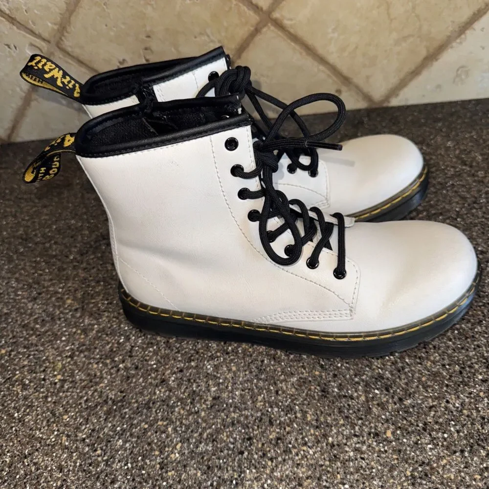 Dr. Martens Combat Boots Womens Size 5 White Leather Lace Up Round Toe